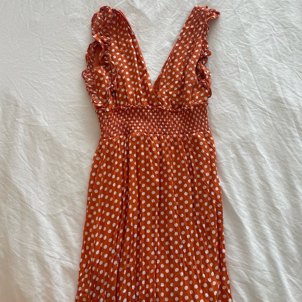 BP orange polka dot summer midi dress
